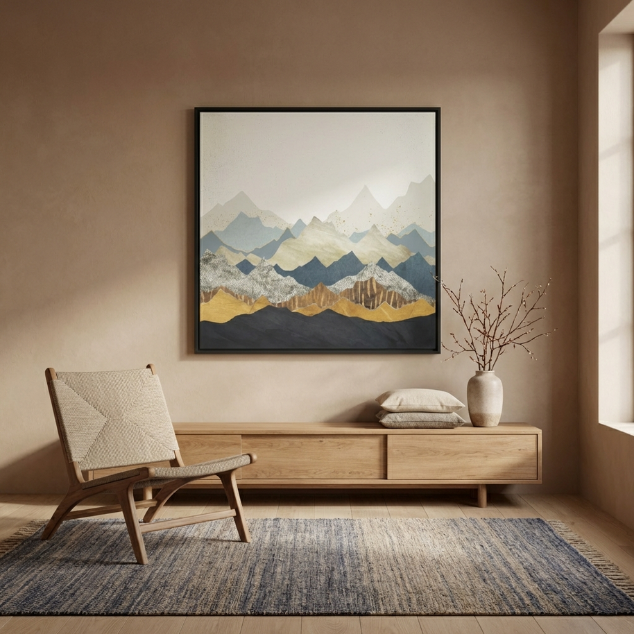Distant Peaks - Matte Canvas, Framed (Multi-color)
