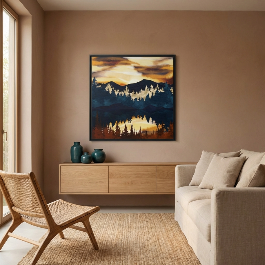 Fall Sunset - Matte Canvas, Framed (Multi-color)