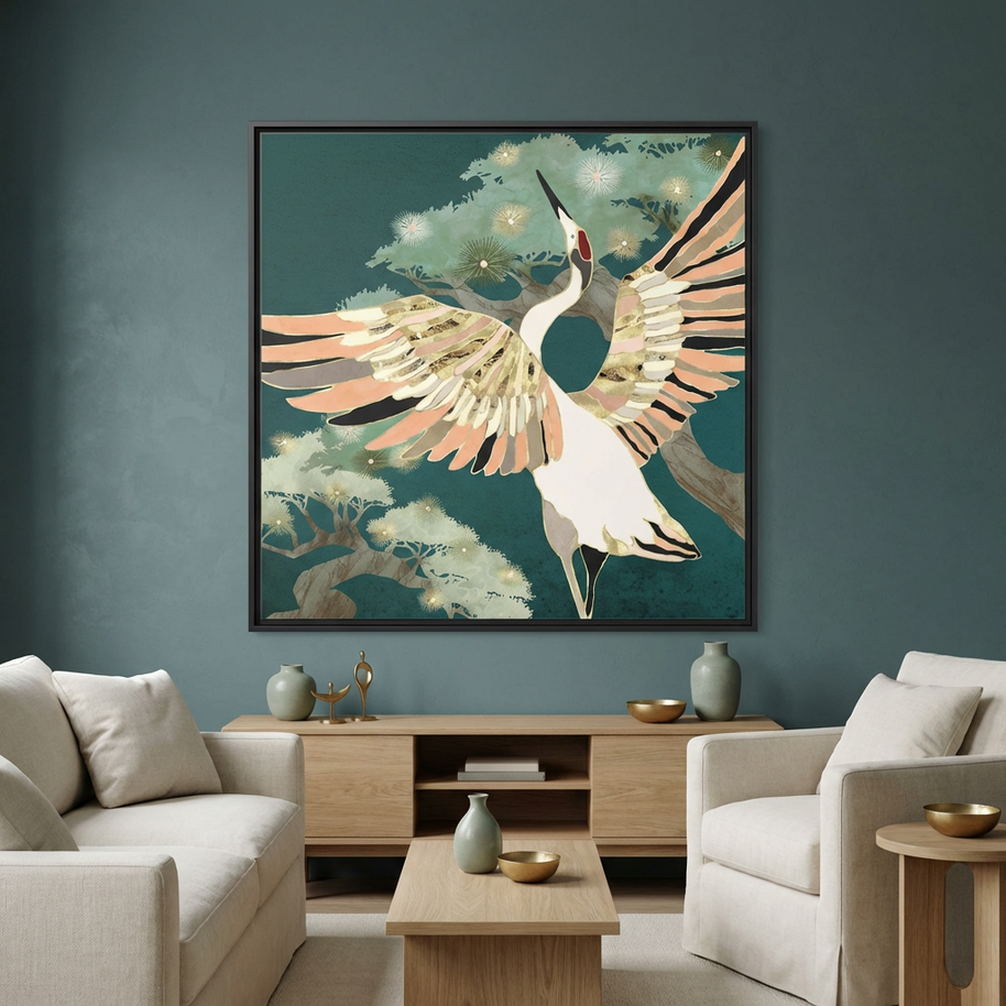 Golden Crane - Matte Canvas, Framed (Multi-color)
