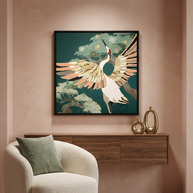 Golden Crane - Matte Canvas, Framed (Multi-color)