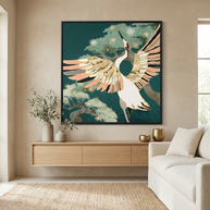 Golden Crane - Matte Canvas, Framed (Multi-color)