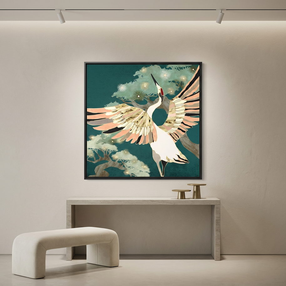 Golden Crane - Matte Canvas, Framed (Multi-color)