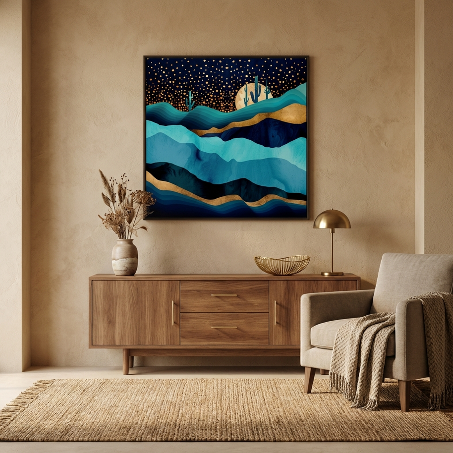 Indigo Desert Night - Matte Canvas, Framed (Multi-color)