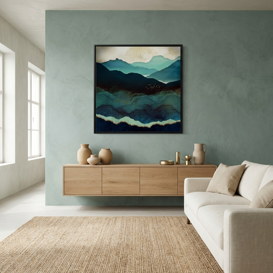 Indigo Mountains - Matte Canvas, Framed (Multi-color)