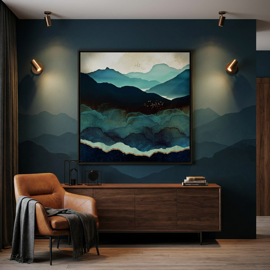 Indigo Mountains - Matte Canvas, Framed (Multi-color)