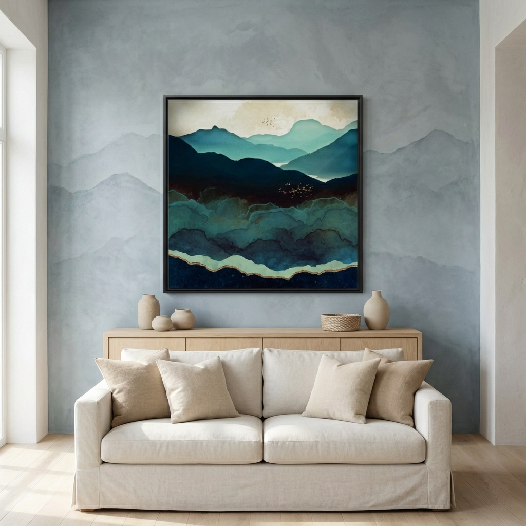 Indigo Mountains - Matte Canvas, Framed (Multi-color)