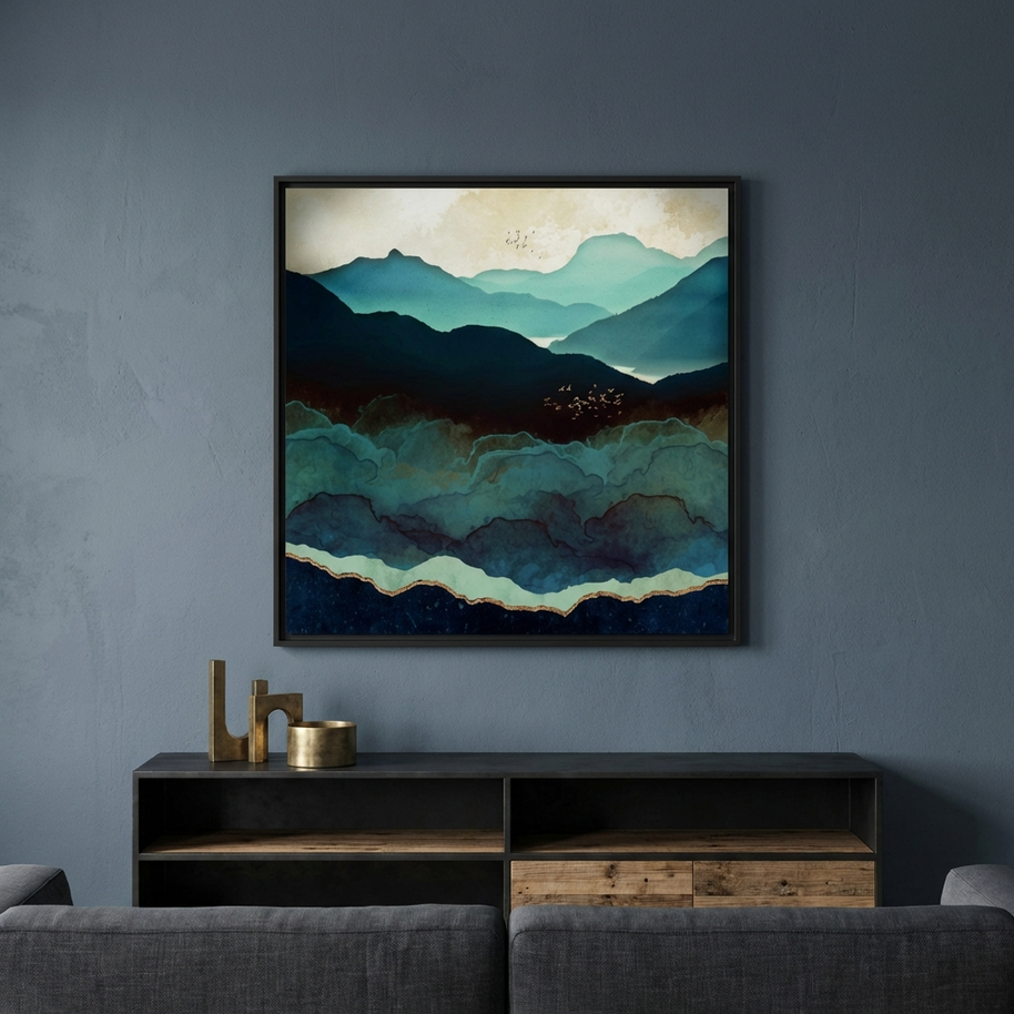 Indigo Mountains - Matte Canvas, Framed (Multi-color)
