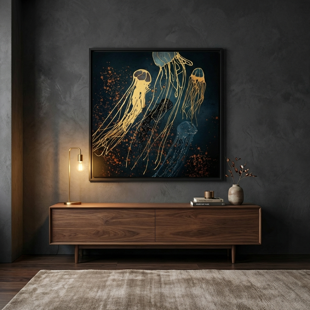 Metallic Jellyfish - Matte Canvas, Framed (Multi-color)