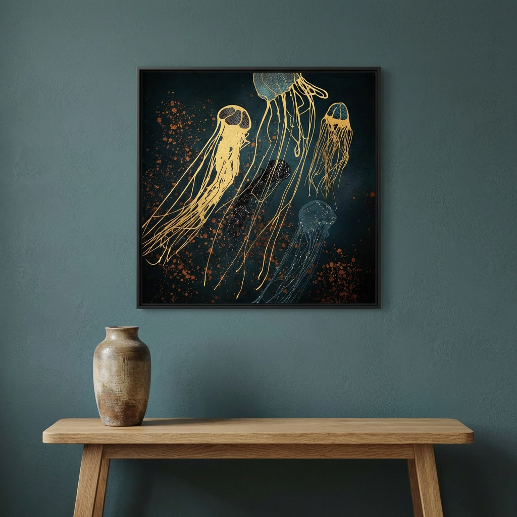 Metallic Jellyfish - Matte Canvas, Framed (Multi-color)
