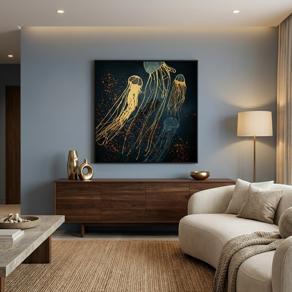 Metallic Jellyfish - Matte Canvas, Framed (Multi-color)
