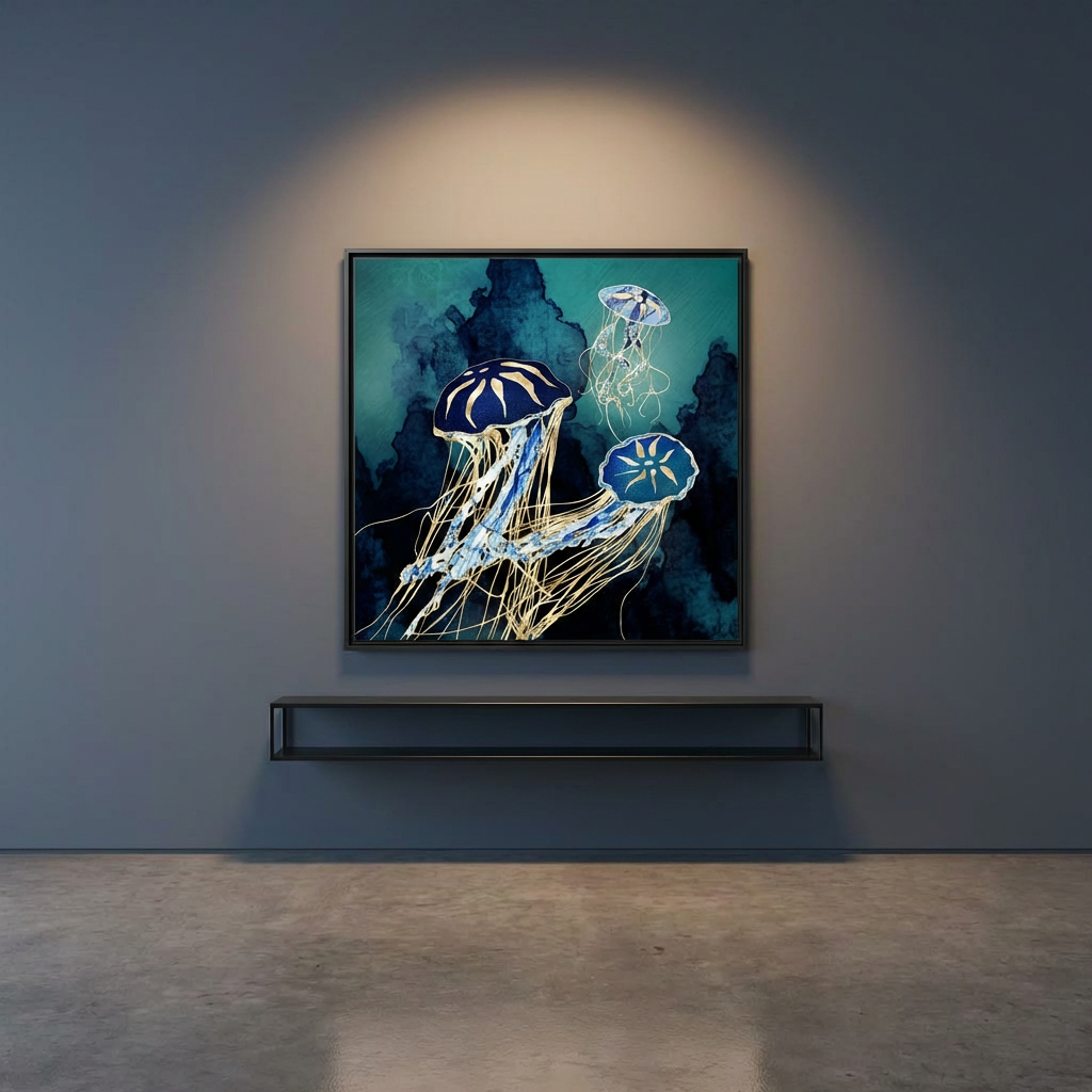 Metallic Jellyfish III - Matte Canvas, Framed (Multi-color)