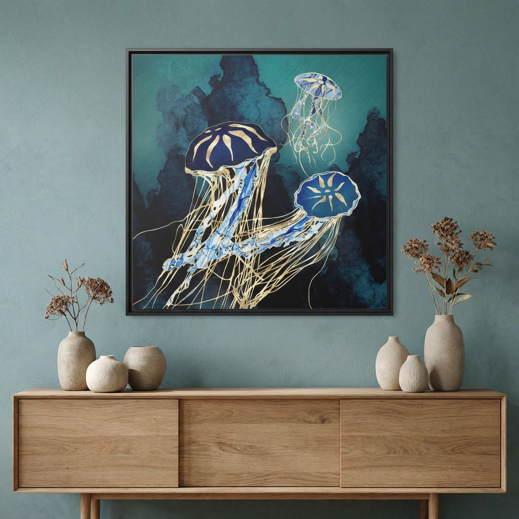 Metallic Jellyfish III - Matte Canvas, Framed (Multi-color)