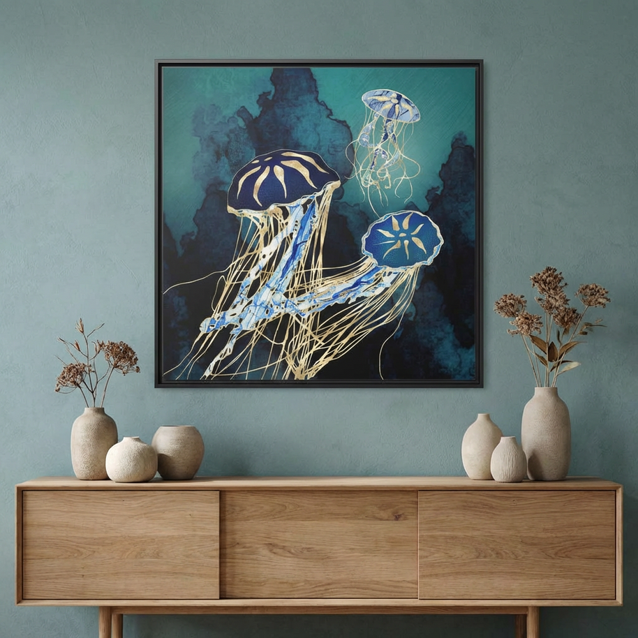 Metallic Jellyfish III - Matte Canvas, Framed (Multi-color)