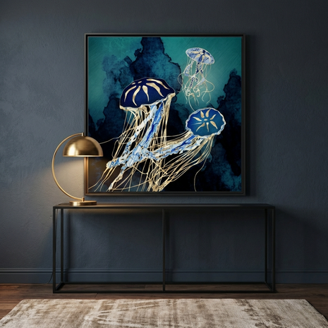 Metallic Jellyfish III - Matte Canvas, Framed (Multi-color)