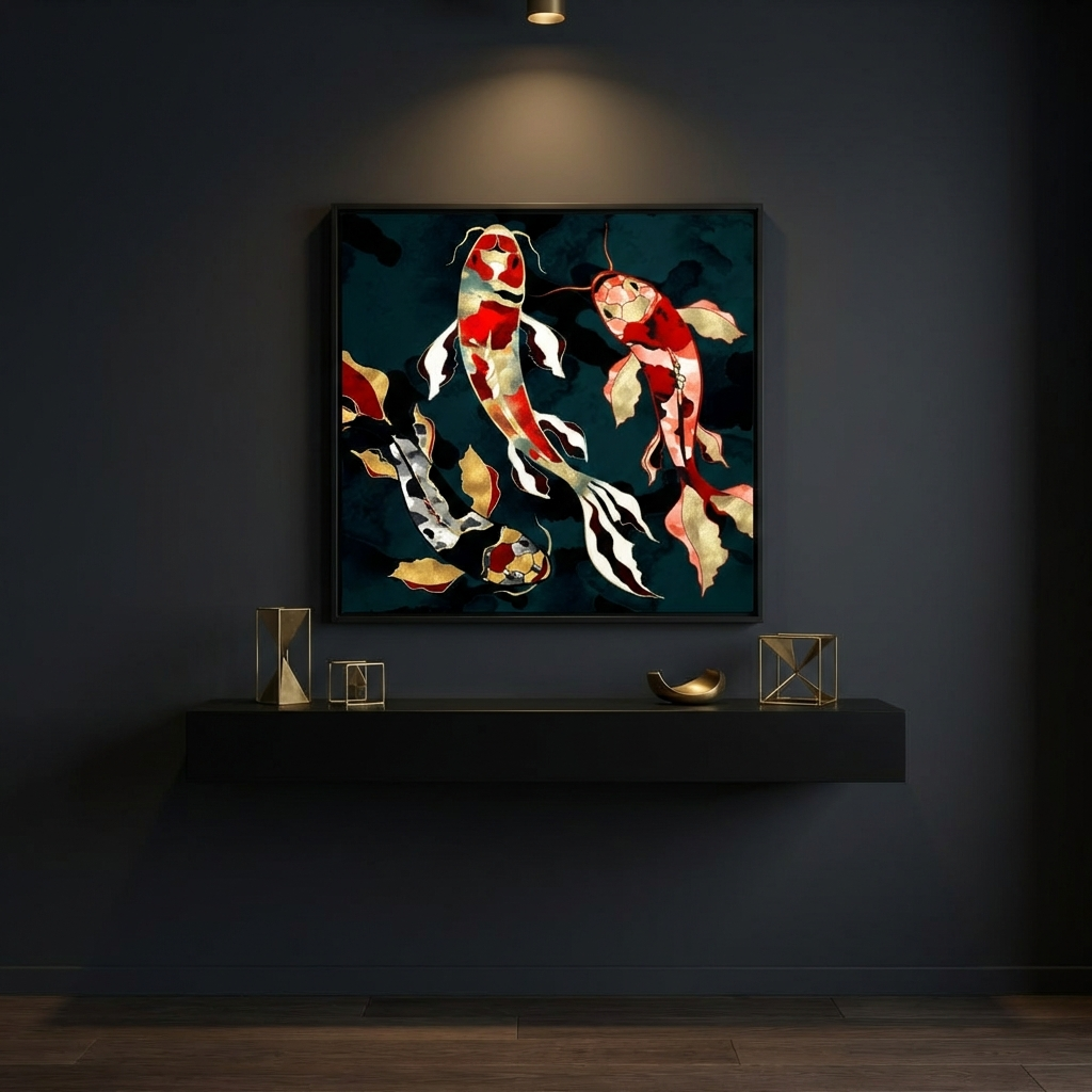 Metallic Koi - Matte Canvas, Framed (Multi-color)