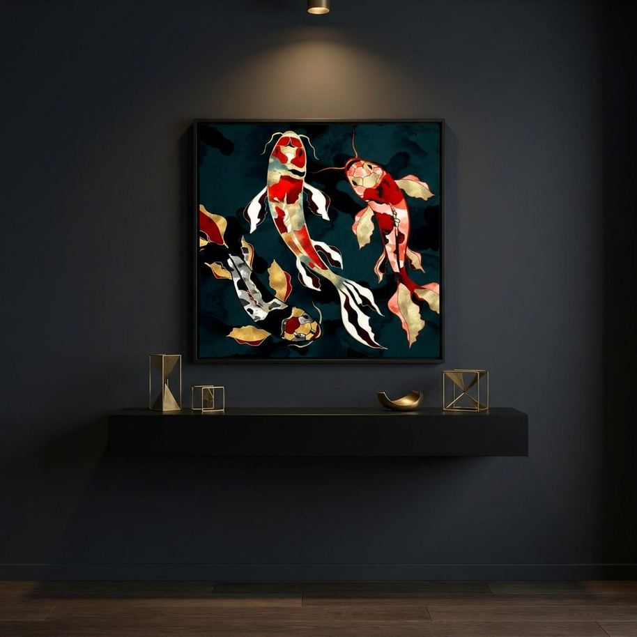 Metallic Koi - Matte Canvas, Framed (Multi-color)
