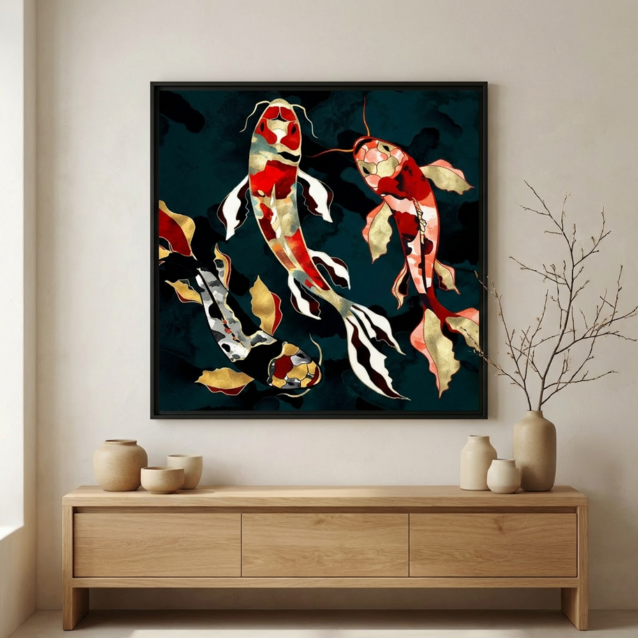 Metallic Koi - Matte Canvas, Framed (Multi-color)