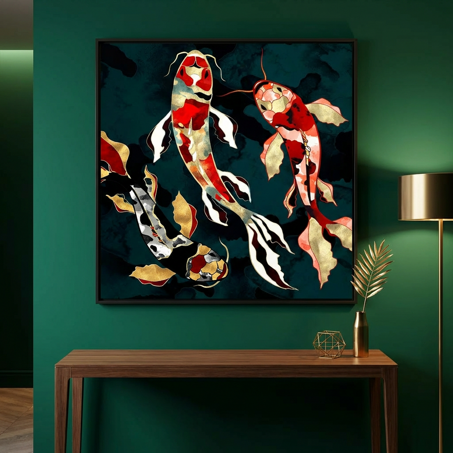 Metallic Koi - Matte Canvas, Framed (Multi-color)