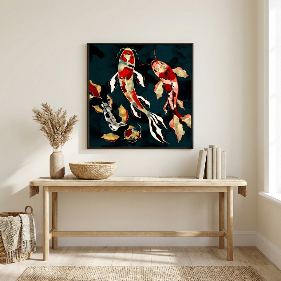 Metallic Koi - Matte Canvas, Framed (Multi-color)