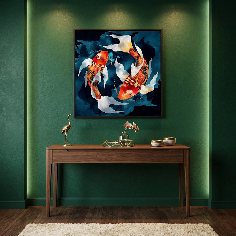 Metallic Koi II - Matte Canvas, Framed (Multi-color)