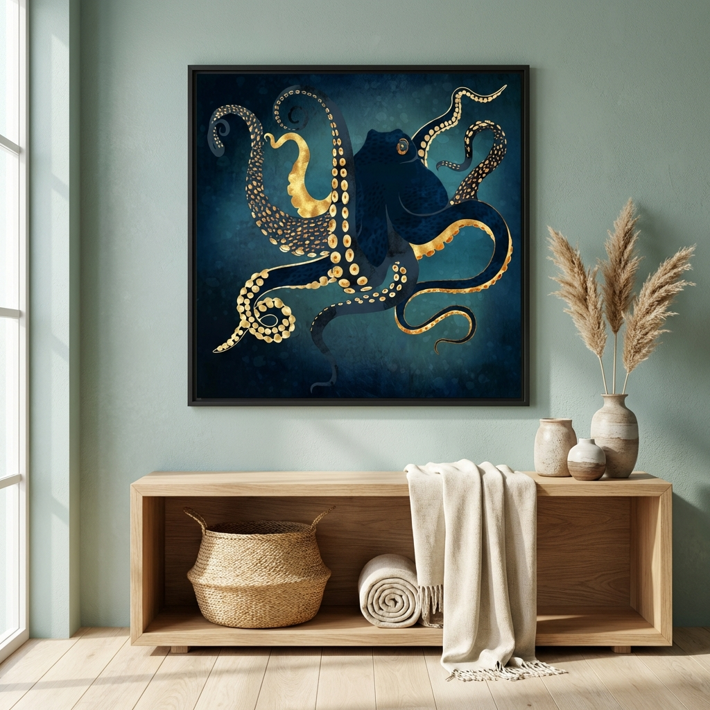 Metallic Octopus IV - Matte Canvas, Framed (Multi-color)