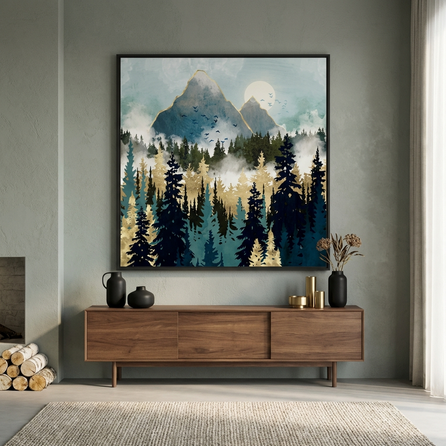 Misty Pines - Matte Canvas, Framed (Multi-color)