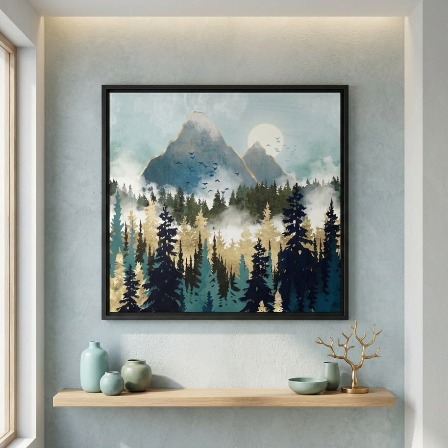 Misty Pines - Matte Canvas, Framed (Multi-color)