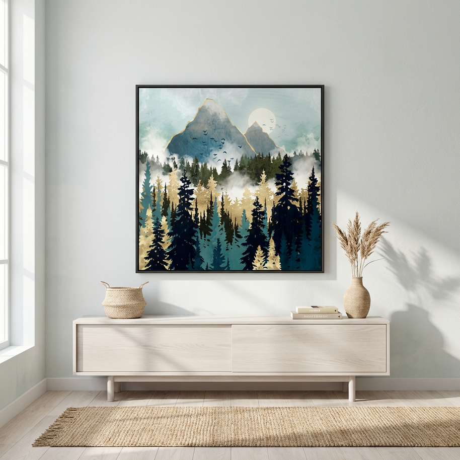 Misty Pines - Matte Canvas, Framed (Multi-color)