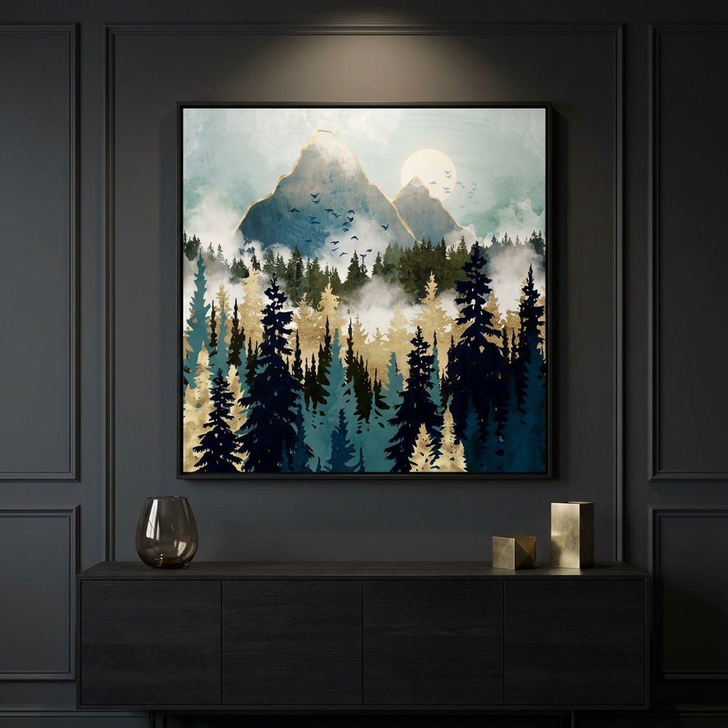 Misty Pines - Matte Canvas, Framed (Multi-color)