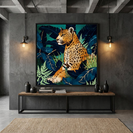 Leopard and Indigo Botanical - Matte Canvas, Framed (Multi-color)