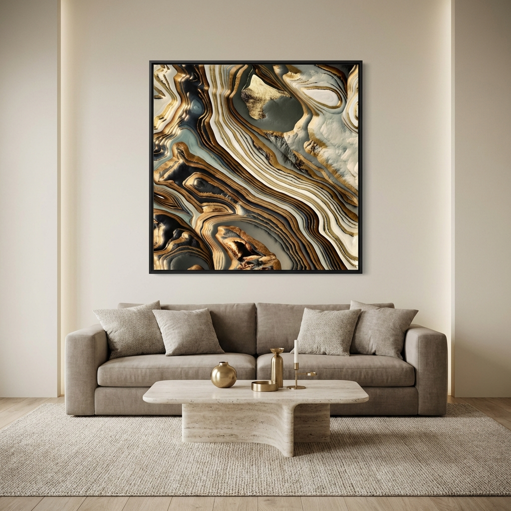 White Gold Agate Abstract - Matte Canvas, Framed (Multi-color)