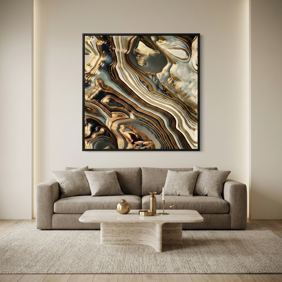 White Gold Agate Abstract - Matte Canvas, Framed (Multi-color)