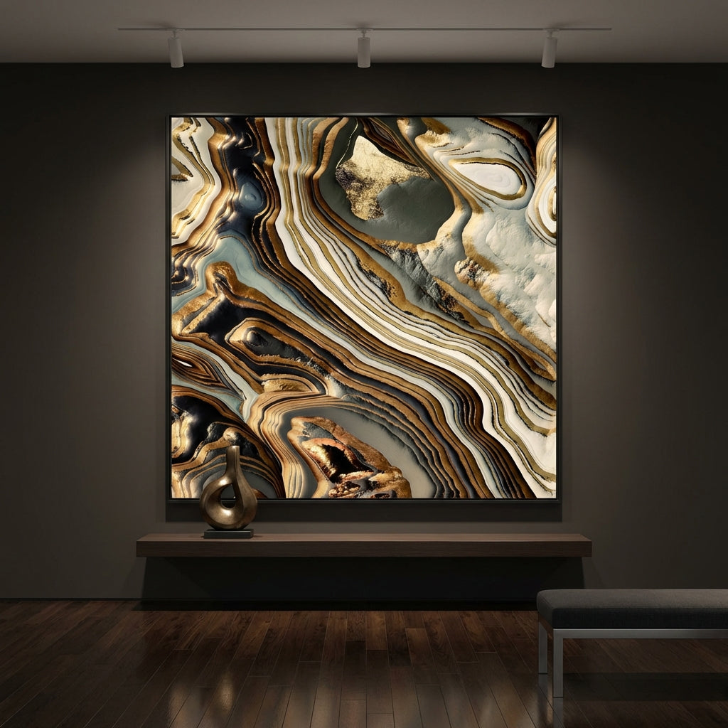 White Gold Agate Abstract - Matte Canvas, Framed (Multi-color)