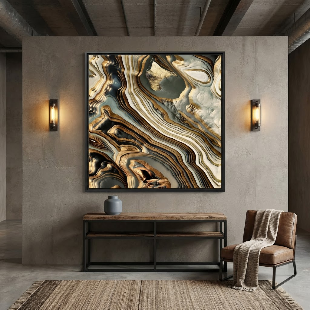White Gold Agate Abstract - Matte Canvas, Framed (Multi-color)