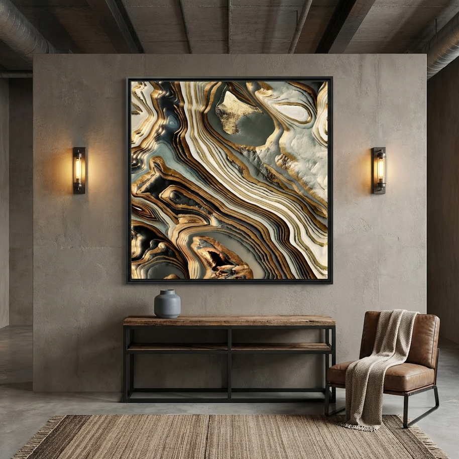 White Gold Agate Abstract - Matte Canvas, Framed (Multi-color)