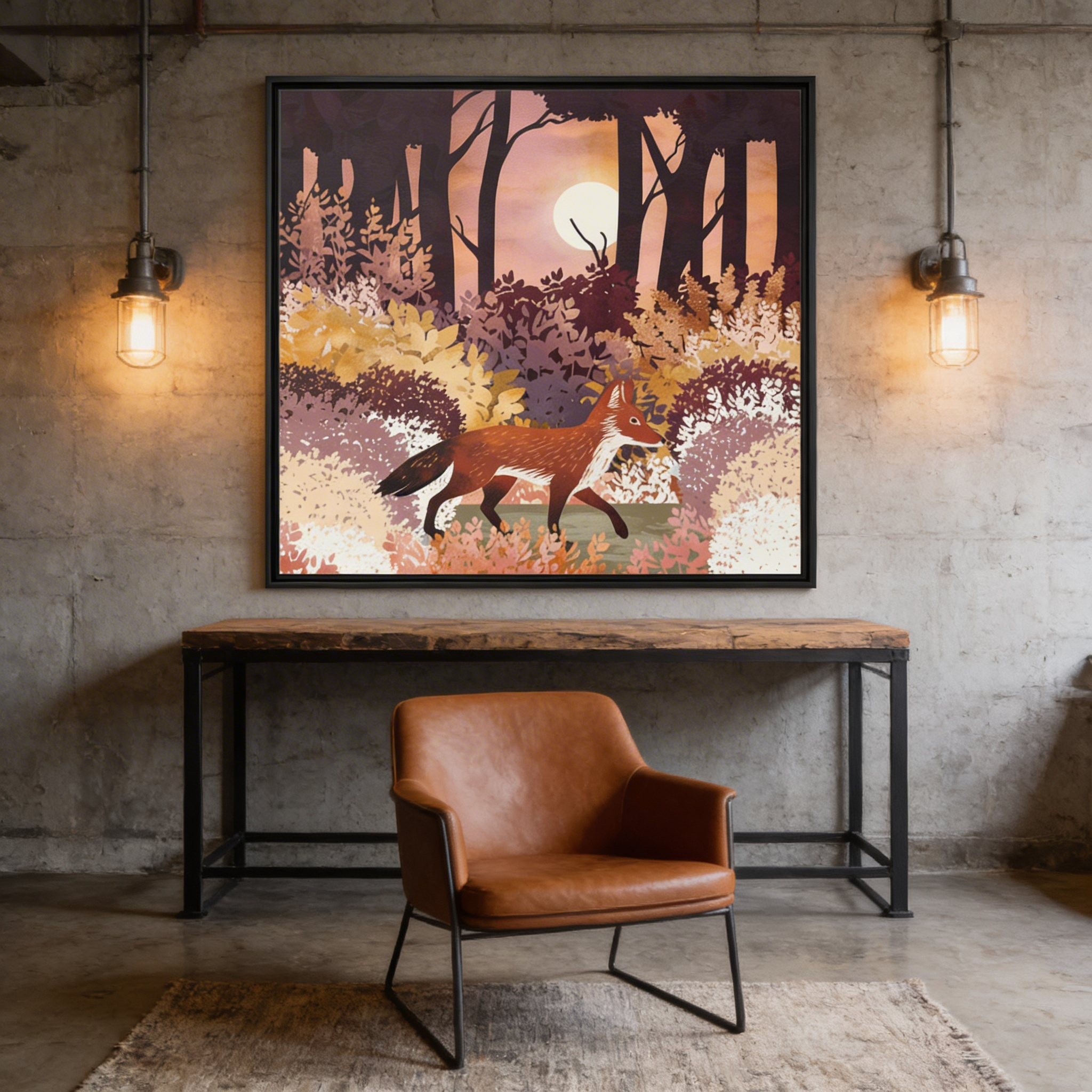 Autumn Fox Forest - Matte Canvas, Framed (Multi-color)