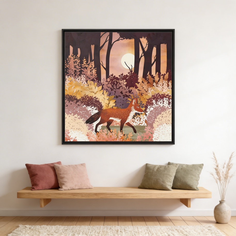 Autumn Fox Forest - Matte Canvas, Framed (Multi-color)