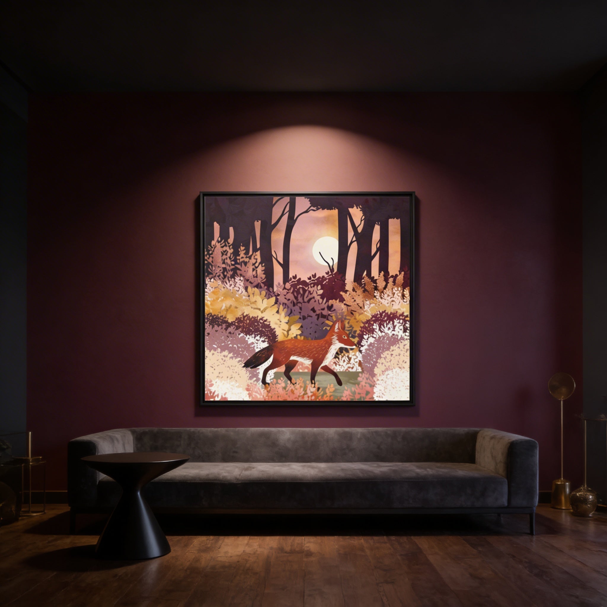 Autumn Fox Forest - Matte Canvas, Framed (Multi-color)