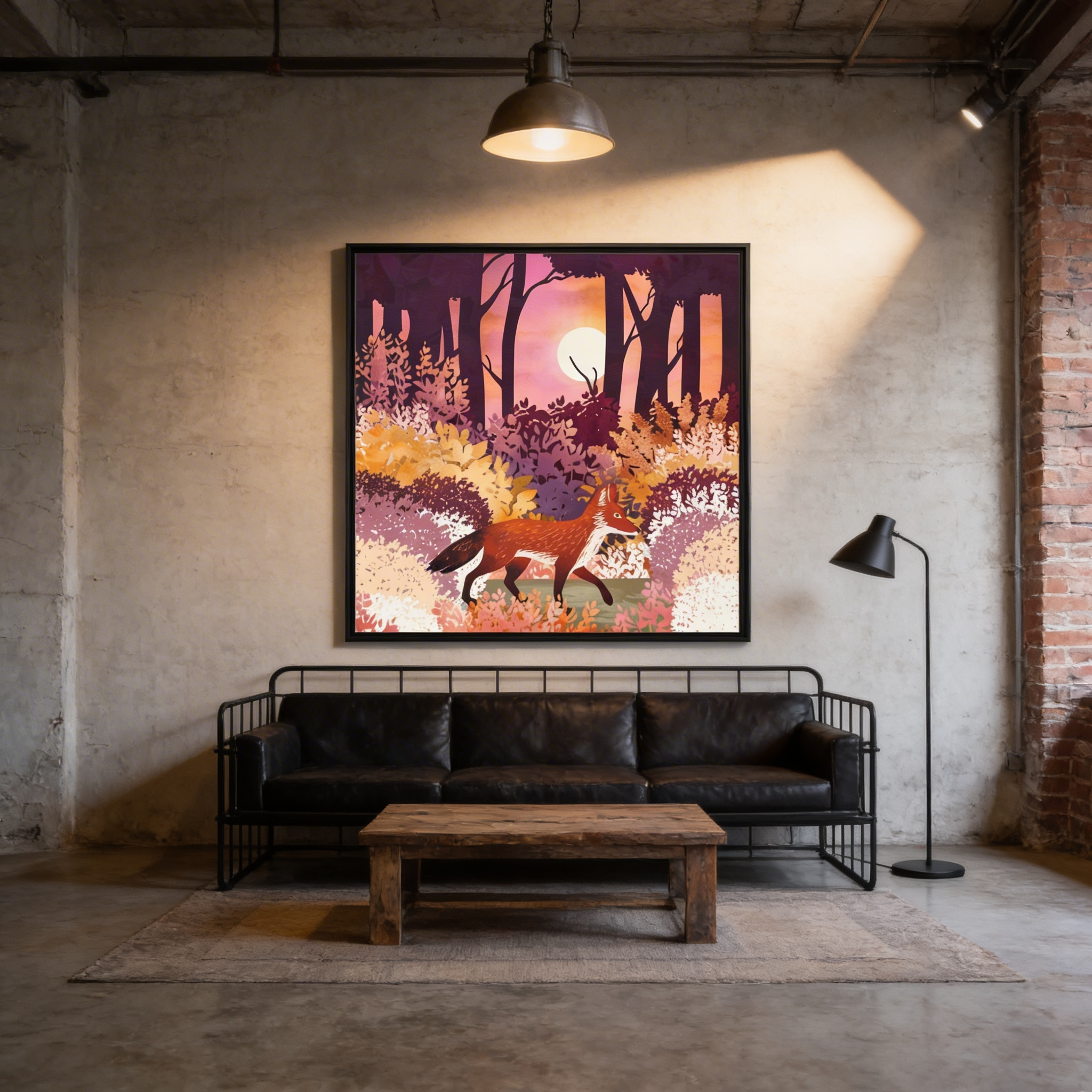 Autumn Fox Forest - Matte Canvas, Framed (Multi-color)