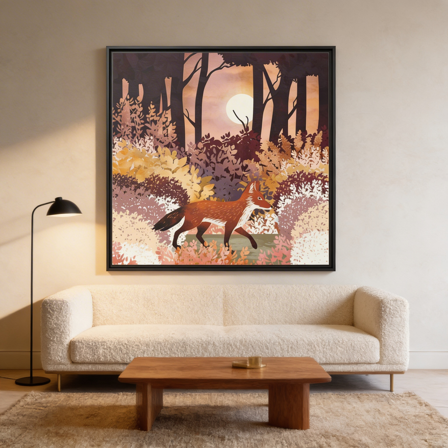 Autumn Fox Forest - Matte Canvas, Framed (Multi-color)