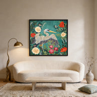 Bohemian Floral Heron - Matte Canvas, Framed (Multi-color)
