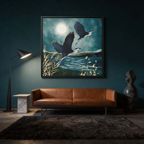 Evening Heron - Matte Canvas, Framed (Multi-color)