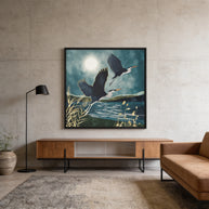 Evening Heron - Matte Canvas, Framed (Multi-color)