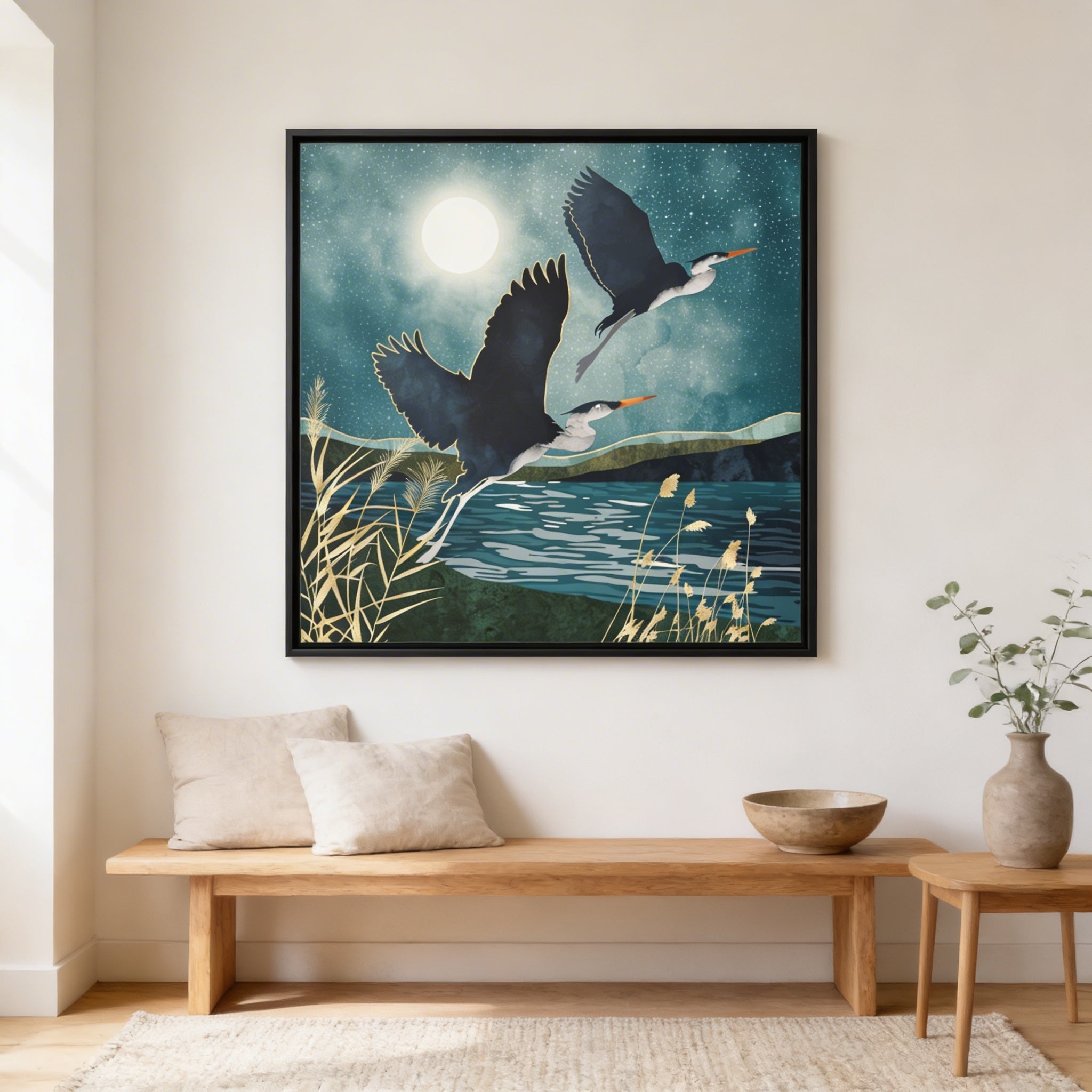 Evening Heron - Matte Canvas, Framed (Multi-color)