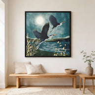 Evening Heron - Matte Canvas, Framed (Multi-color)