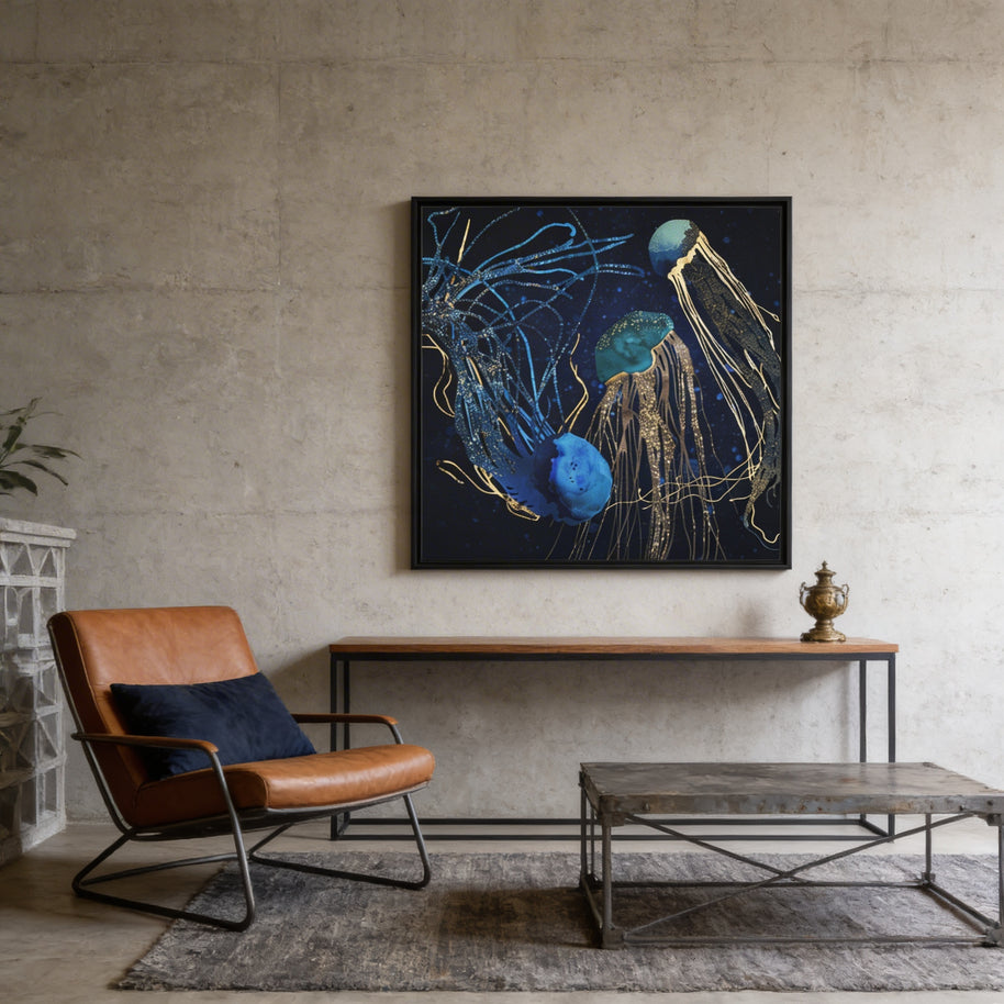 Metallic Jellyfish IV - Matte Canvas, Framed (Multi-color)