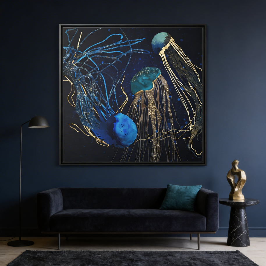 Metallic Jellyfish IV - Matte Canvas, Framed (Multi-color)