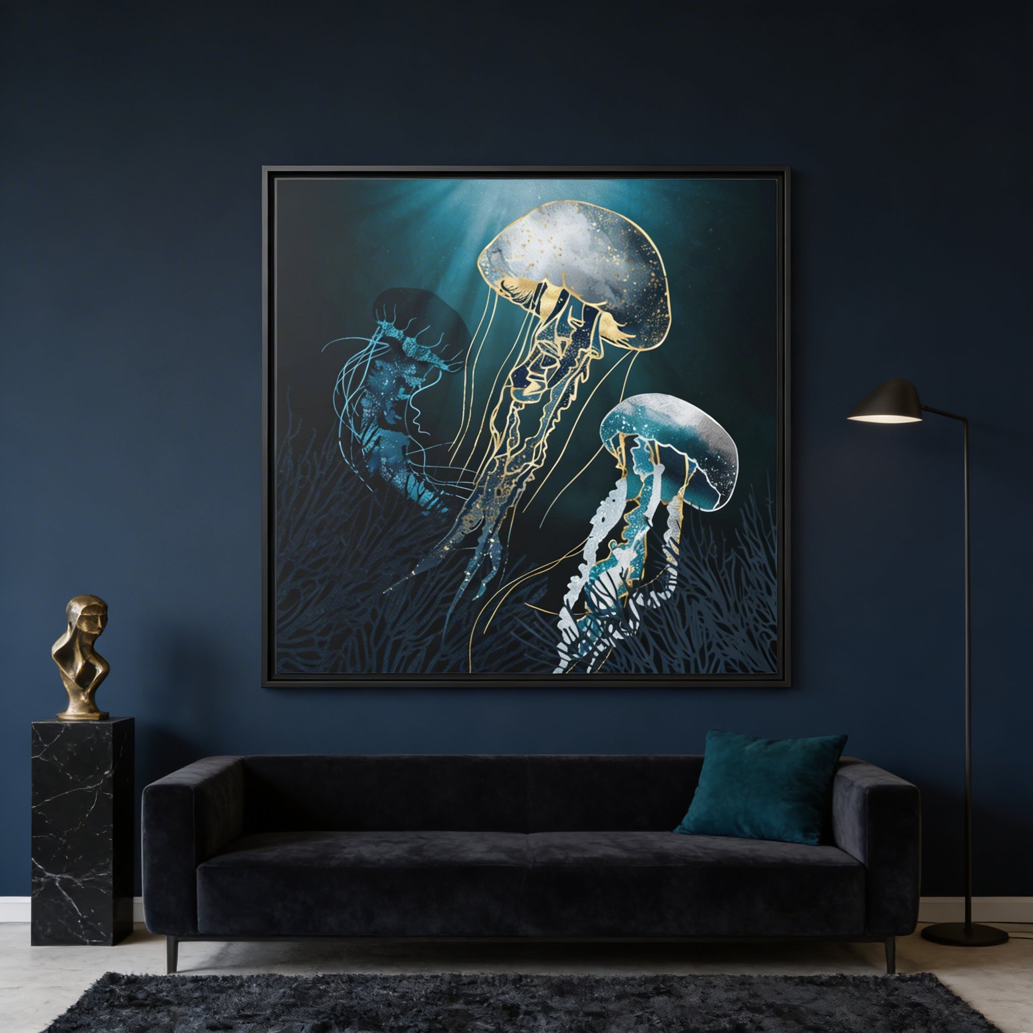 Metallic Jellyfish V - Matte Canvas, Framed (Multi-color)