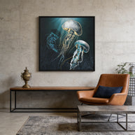 Metallic Jellyfish V - Matte Canvas, Framed (Multi-color)