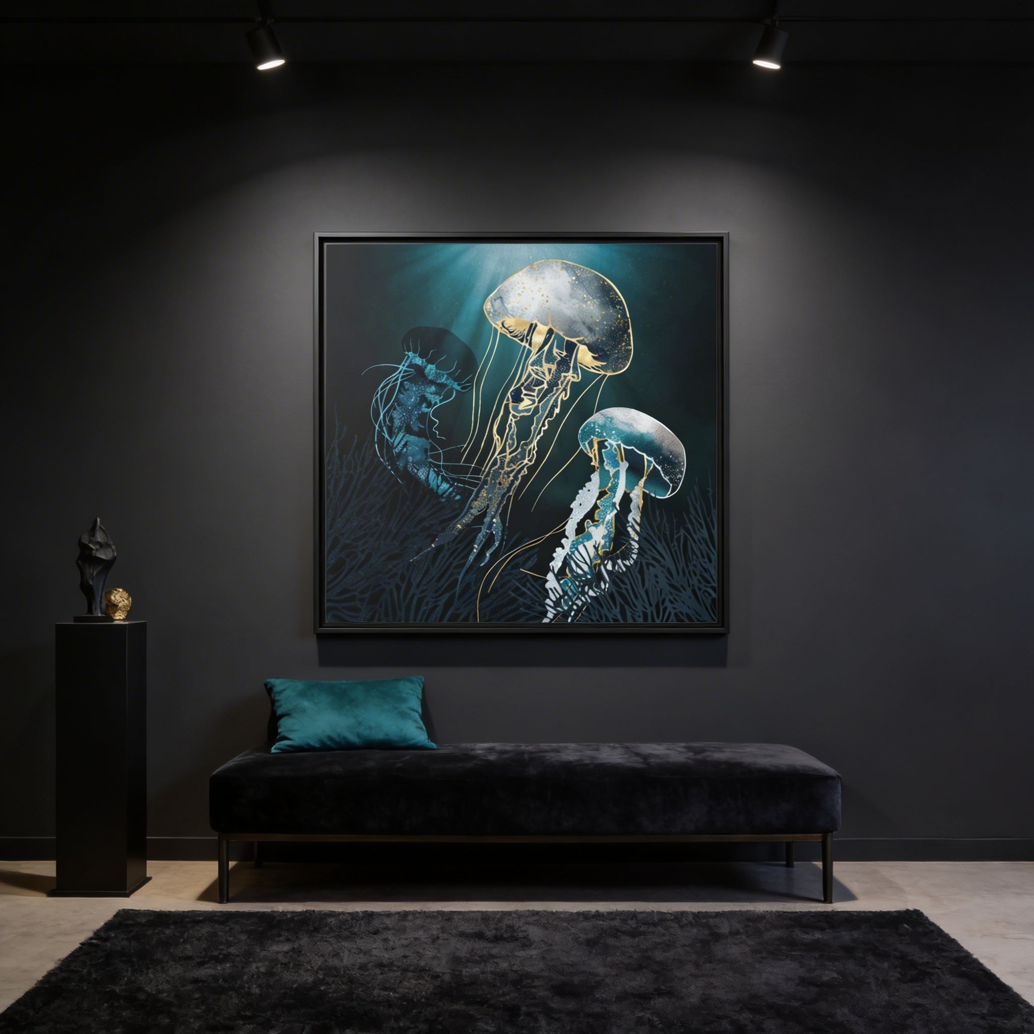 Metallic Jellyfish V - Matte Canvas, Framed (Multi-color)